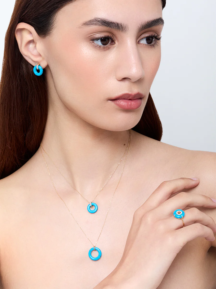 14kt Turquoise and Diamond Donut Ring - Image 3