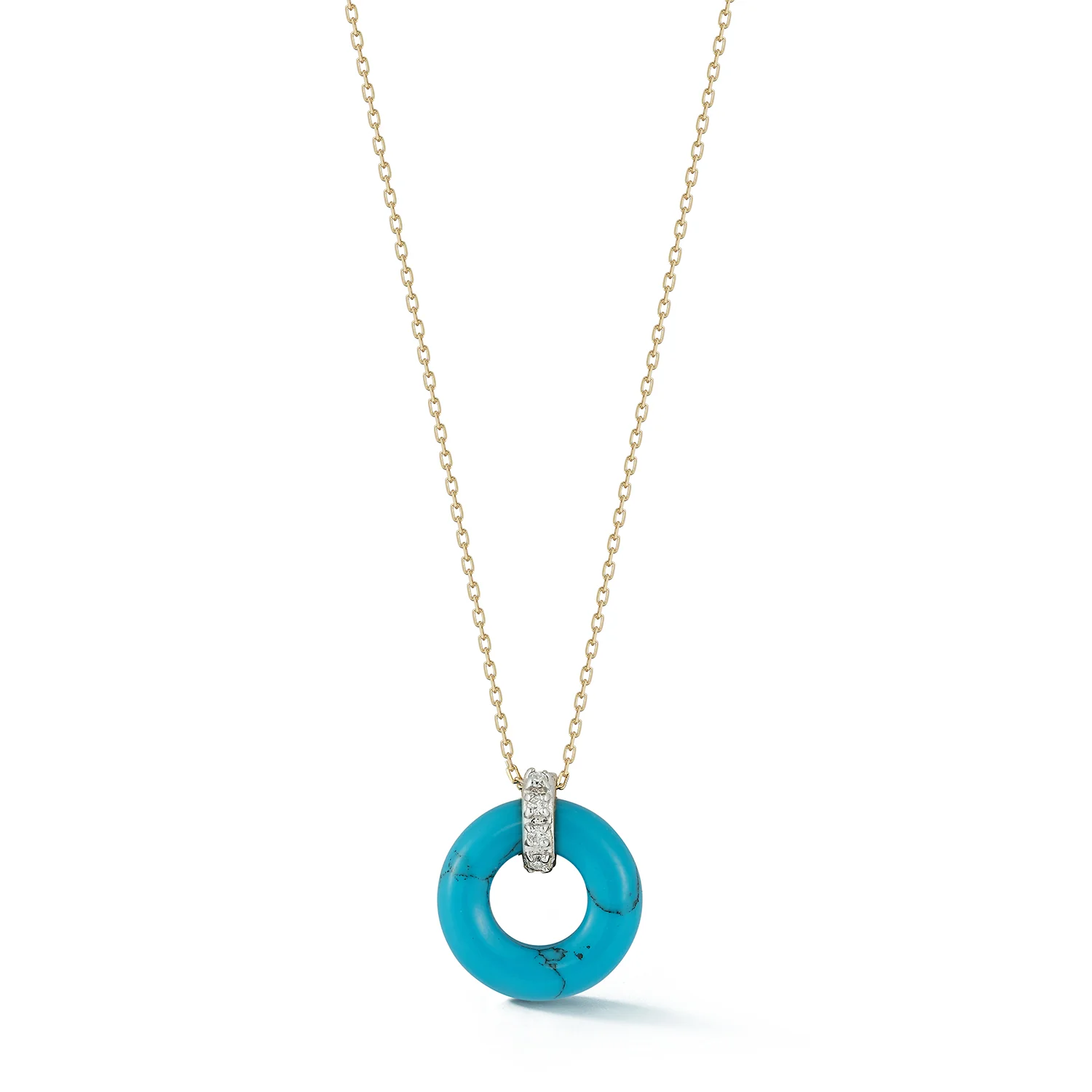 14kt Turquoise Donut and Diamond Door Knocker Necklace