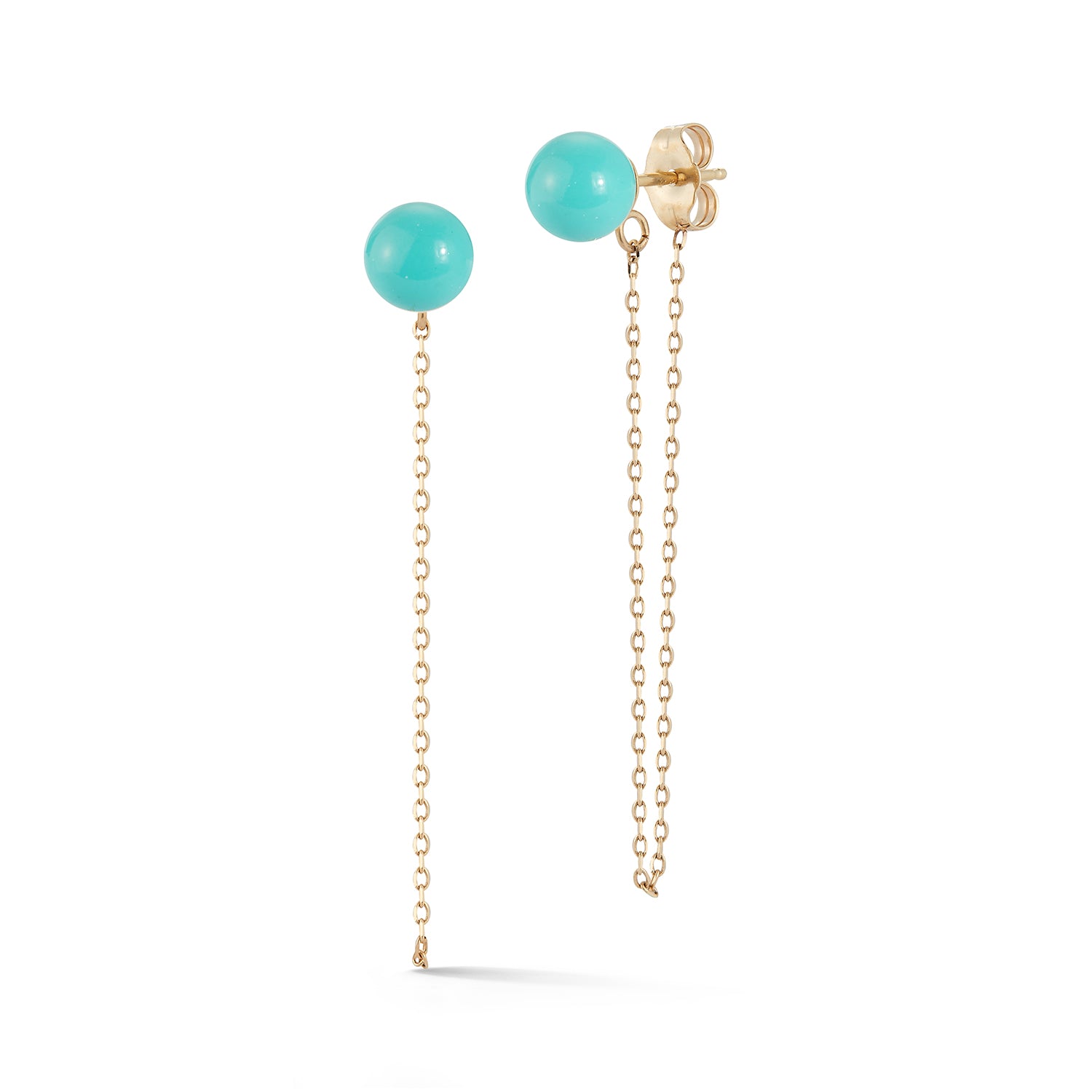 14kt Turquoise Stud with Chain drop earrings