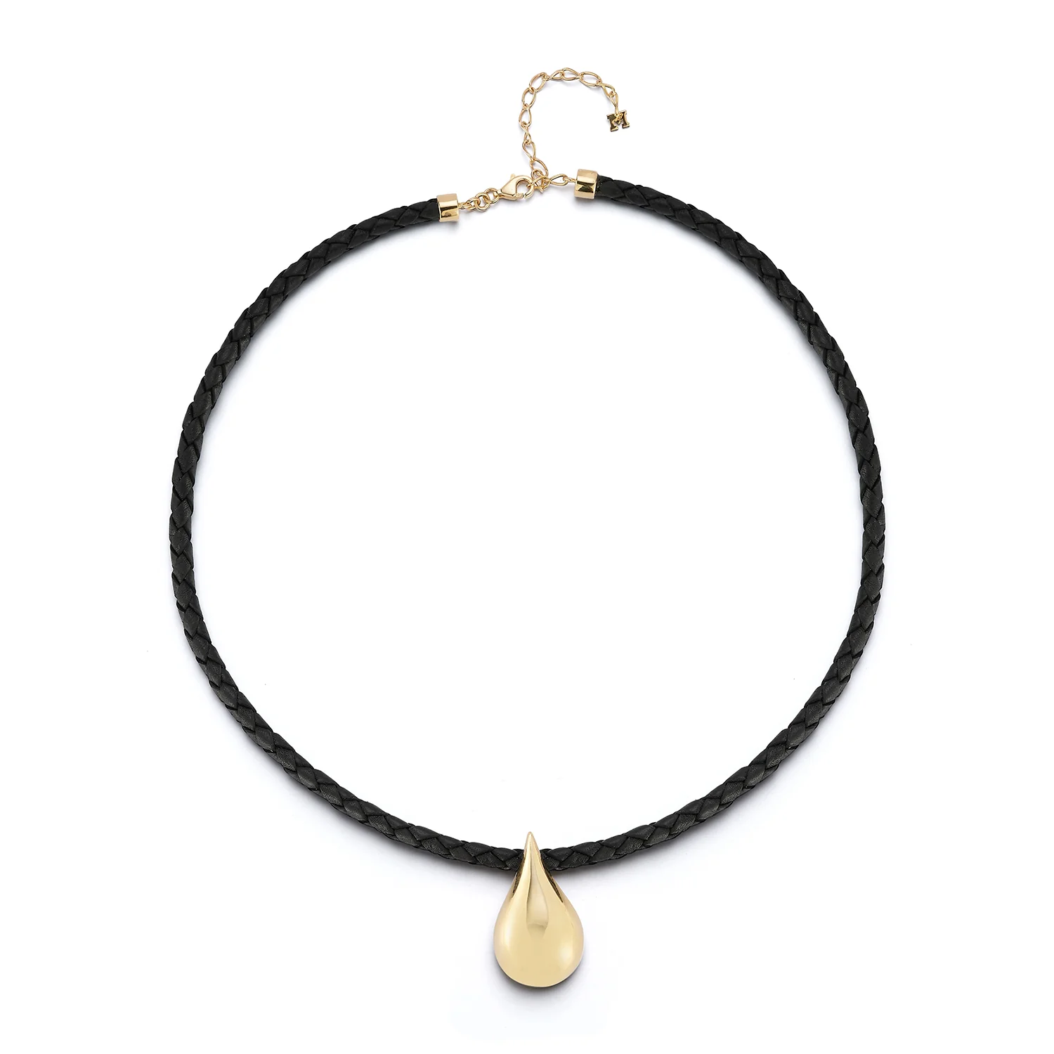 14kt Water Droplet on Leather Necklace