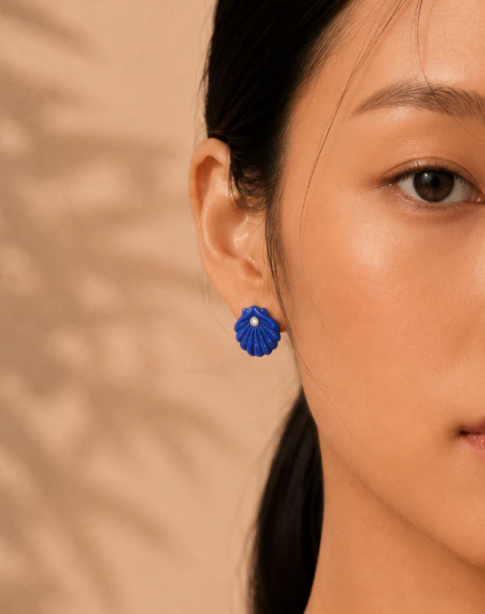 Carved Lapis Venus Shell Studs - Image 2