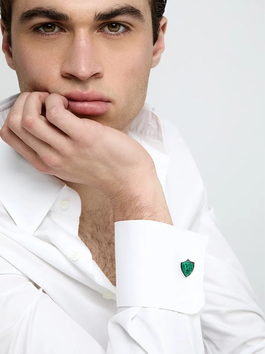 Carved Lion Malachite Shield Cufflinks - Image 3