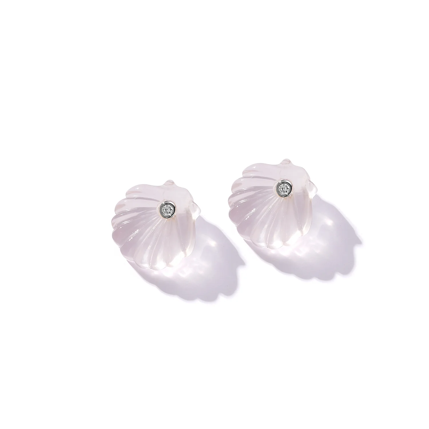 Carved Rose Quartz Venus Shell Studs - Image 3