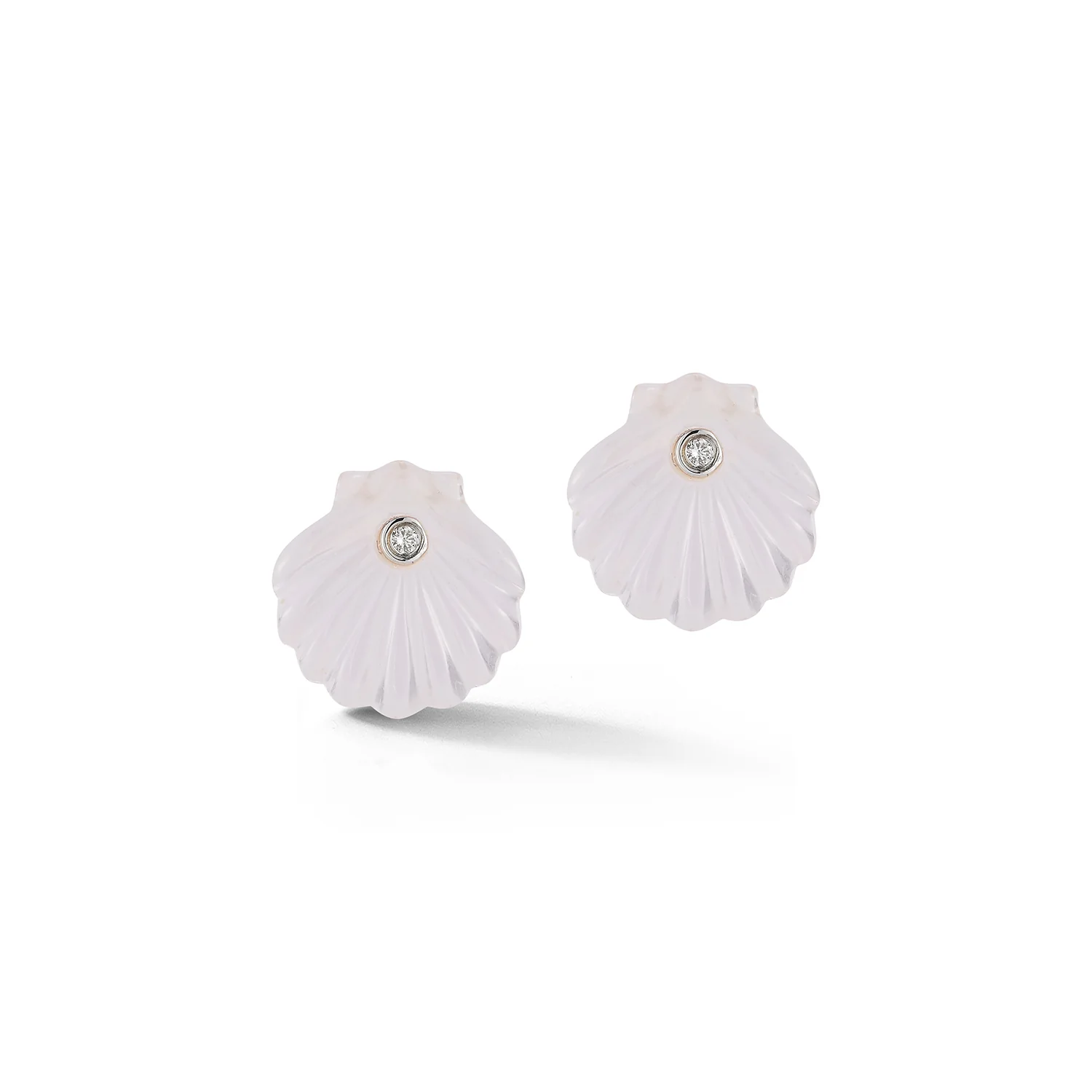 Carved Rose Quartz Venus Shell Studs - Image 4