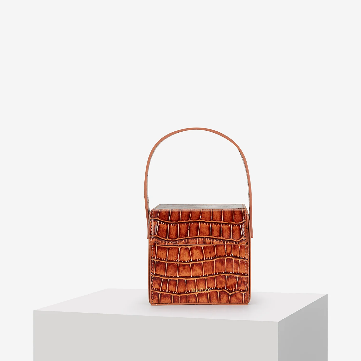 Cognac Croc Catherine Box Bag - Image 4