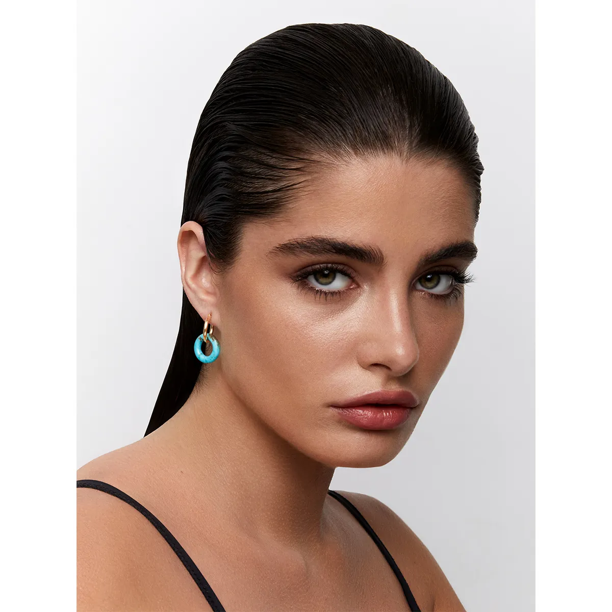 14kt Turquoise Donut Hoops - Image 3