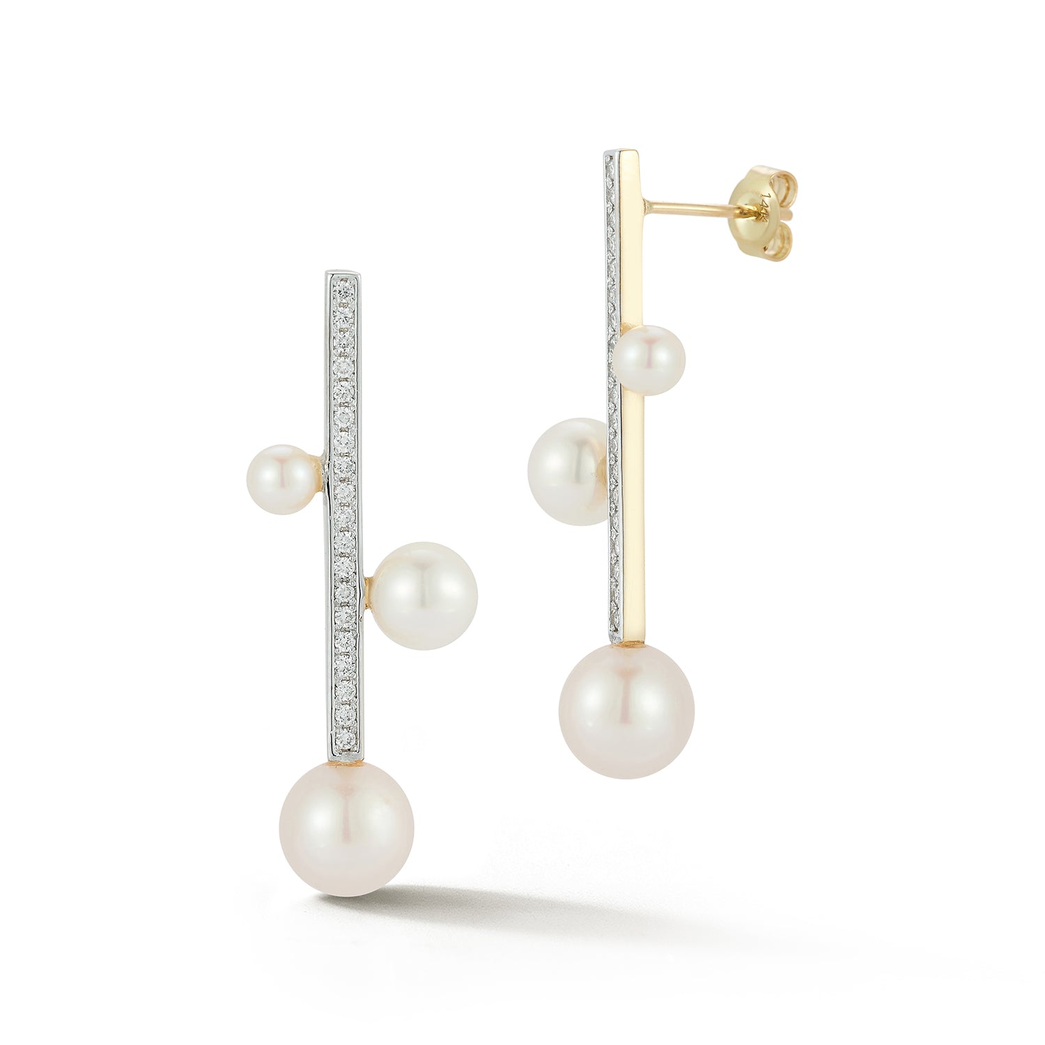Diamond Bar Trio Pearl Earring - Image 3