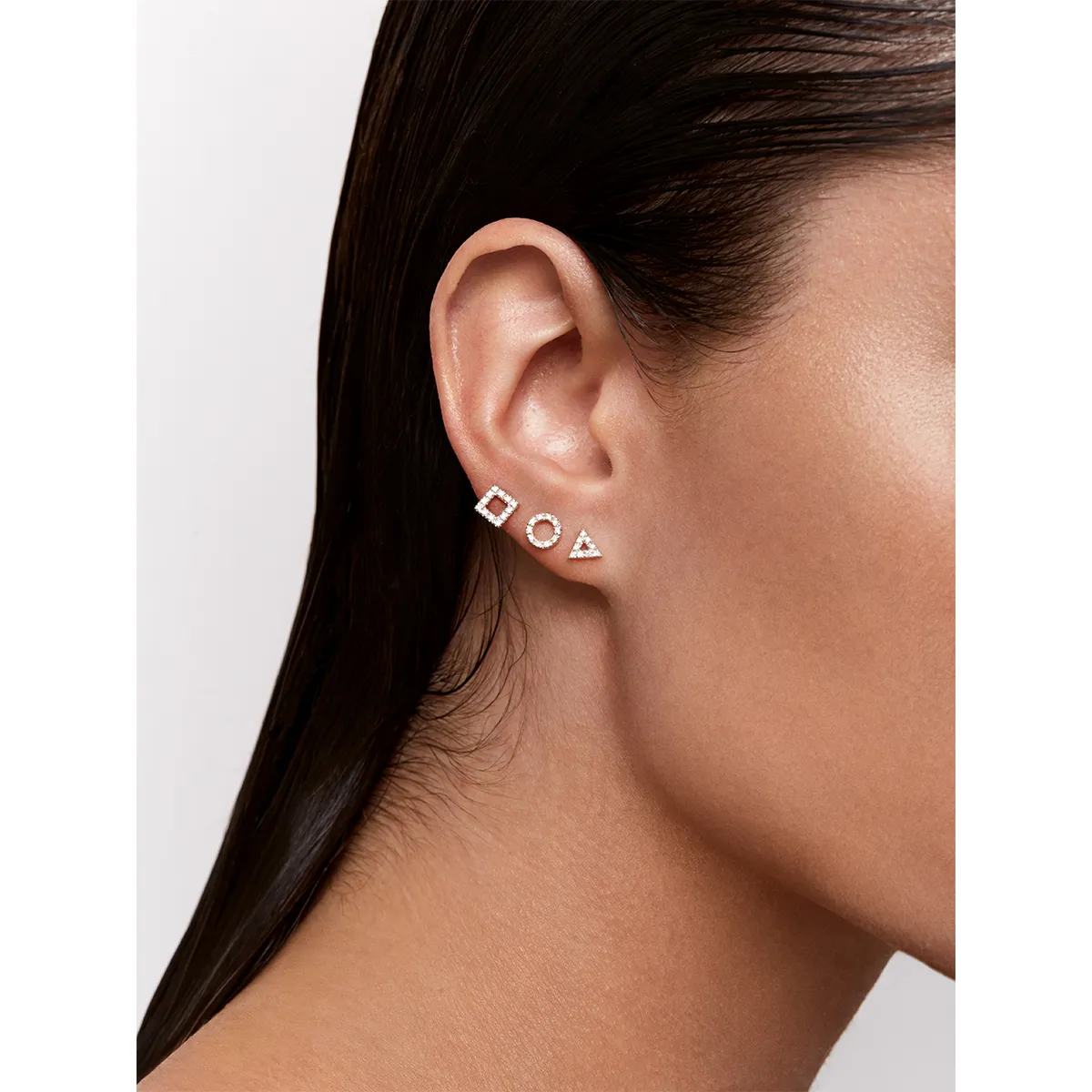 14kt Mini Diamond Triangle Stud - Image 3