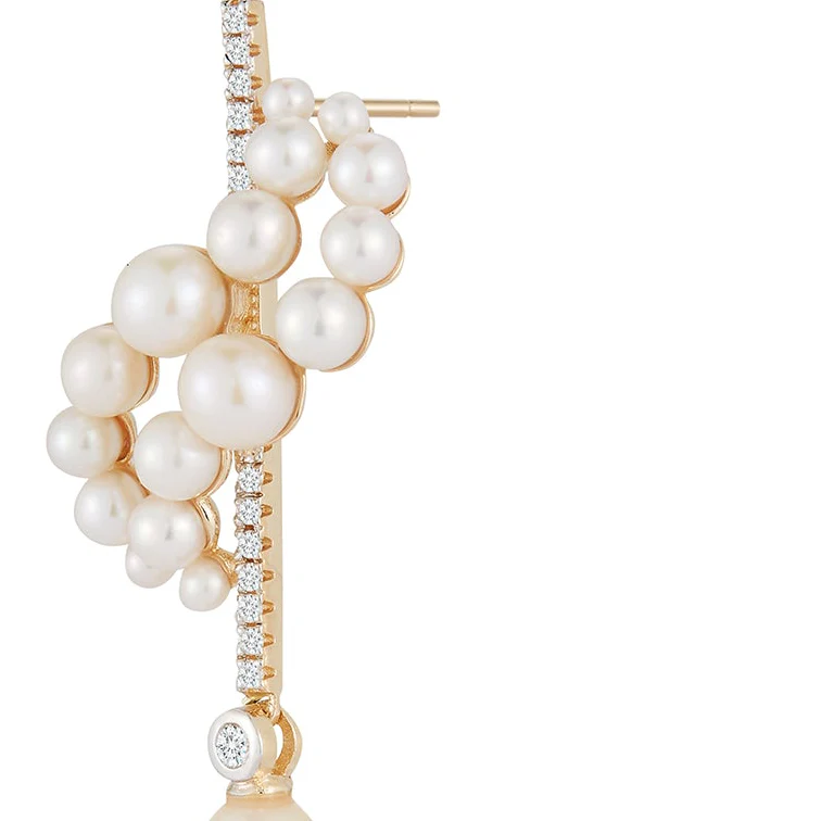 Gold Pearl Curve Form Earrings - Image 2