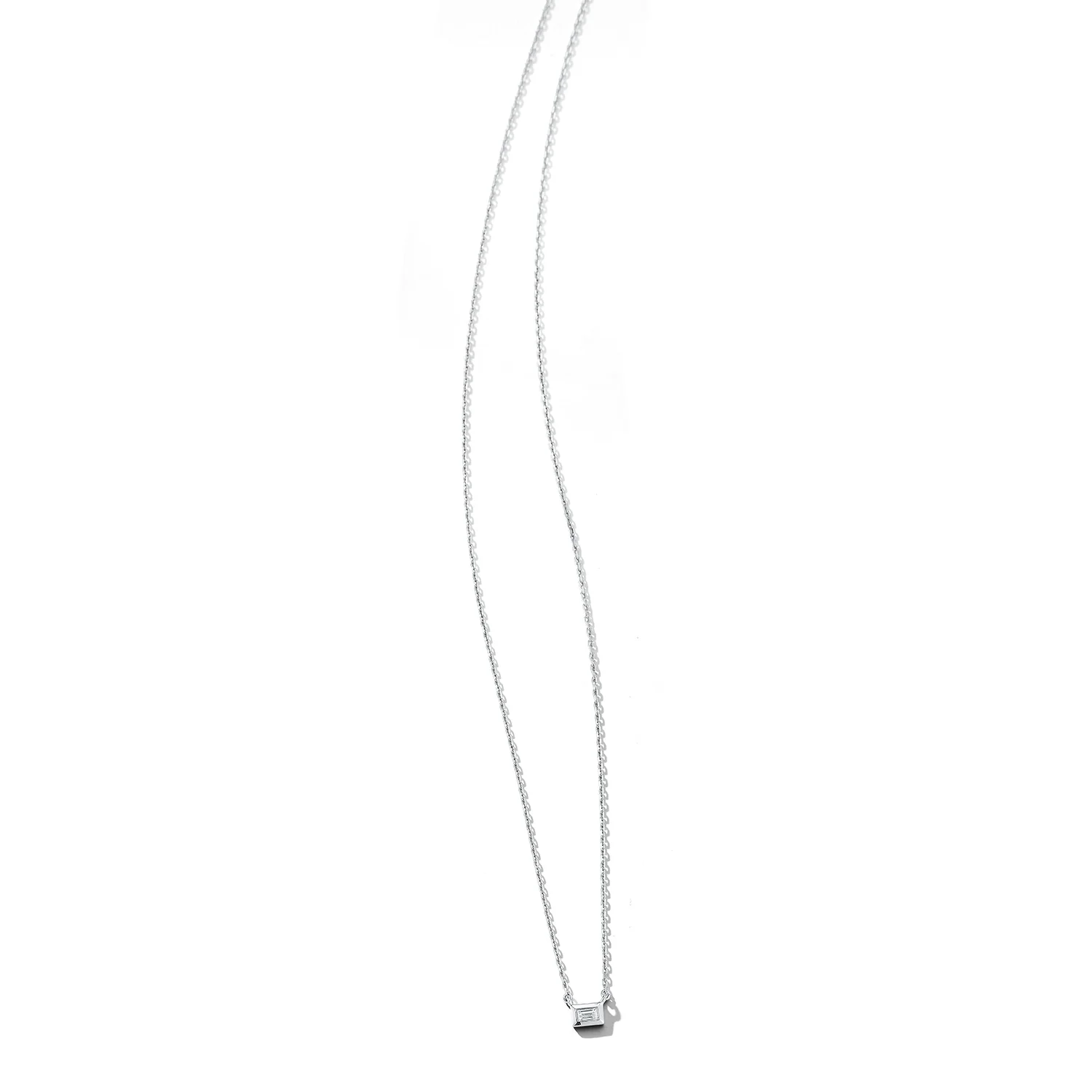 Platinum Diamond Baguette Necklace - Image 4