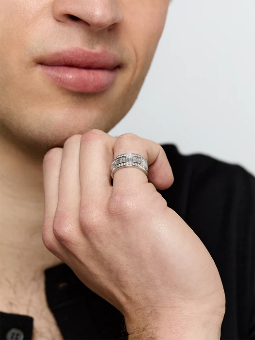 Platinum Layered Diamond Baguette Ring - Image 6