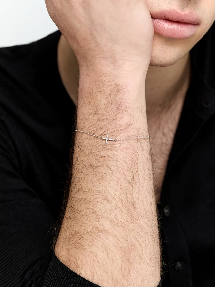 Silver Mini Diamonds Cross Bracelet - Image 2
